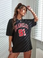 Los Angeles Style Printed Oversized Black colour t-shirt for women