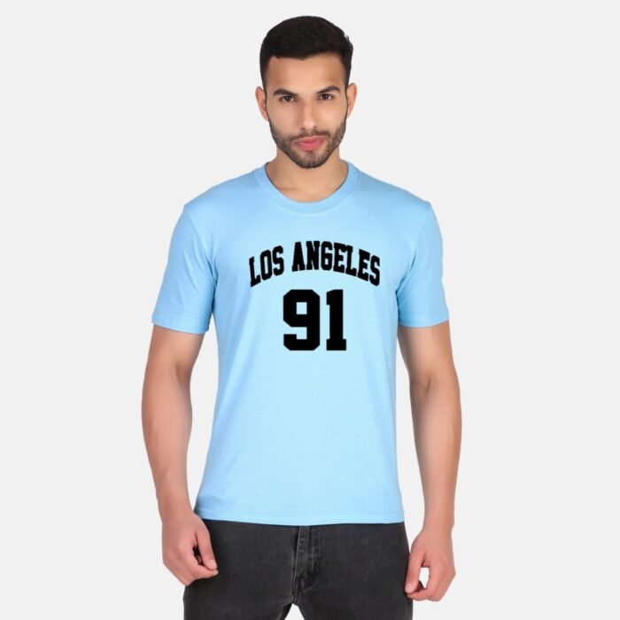 Los Angeles 100% Pure Cotton Printed Sky Blue t-shirt for Men - Image 1