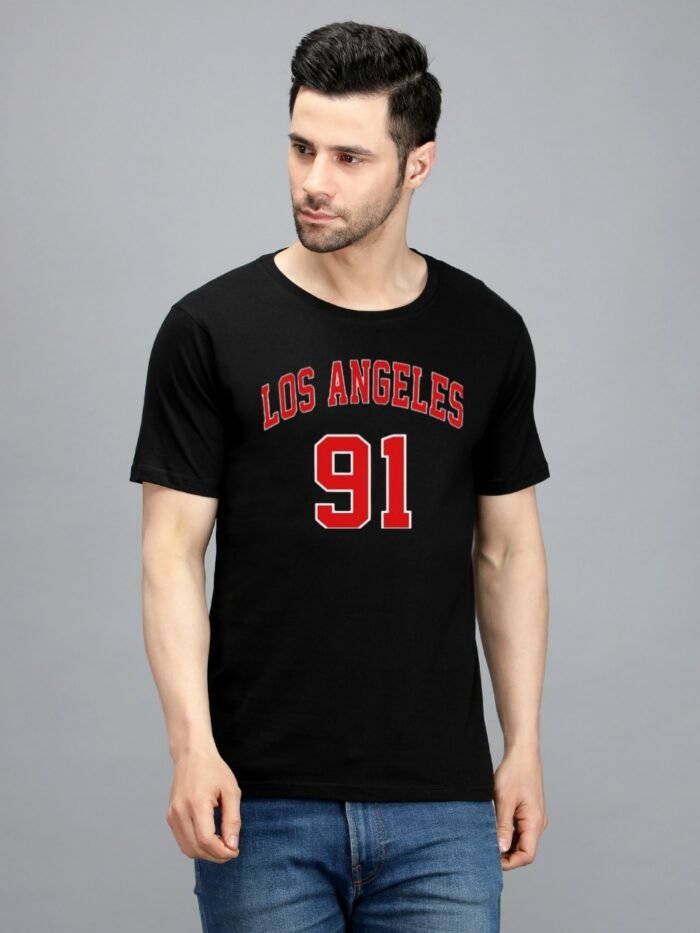 Los Angeles 100% Pure Cotton Printed Black Colour t-shirt for Men - Image 1