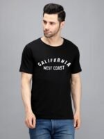 California West 100% Pure Cotton Printed Black Colour t-shirt for Men