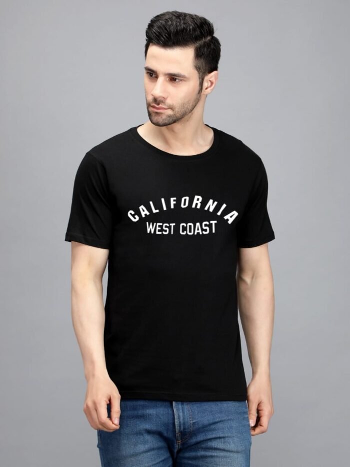 California West 100% Pure Cotton Printed Black Colour t-shirt for Men - Image 1