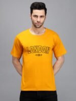 London 100% Pure Cotton Printed Mustard Colour t-shirt for Men