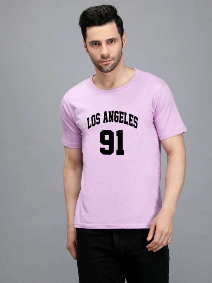 Los Angeles 100% Pure Cotton Printed Lavender colour t-shirt for Men - Image 1