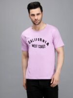 California West 100% Pure Cotton Printed Lavender colour t-shirt for Men
