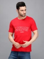London 100% Pure Cotton Printed Red Colour t-shirt for Men