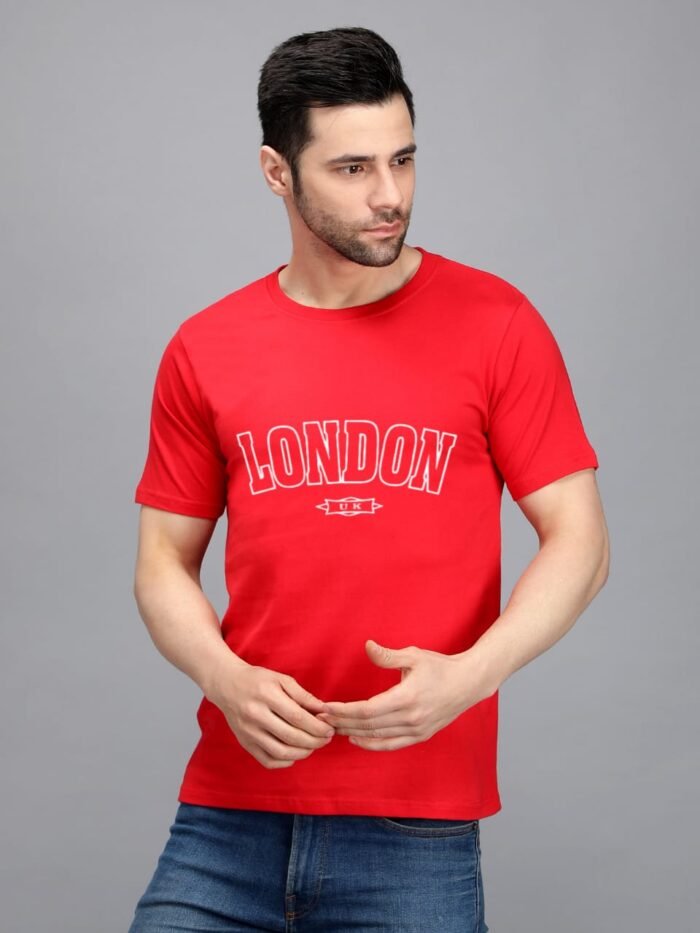 London 100% Pure Cotton Printed Red Colour t-shirt for Men - Image 1