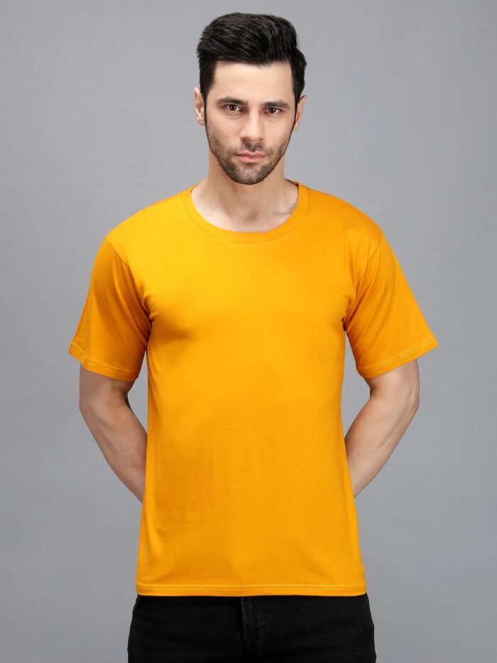 Plain Mustard colour 100% pure cotton T-shirt for Men’s - Image 1