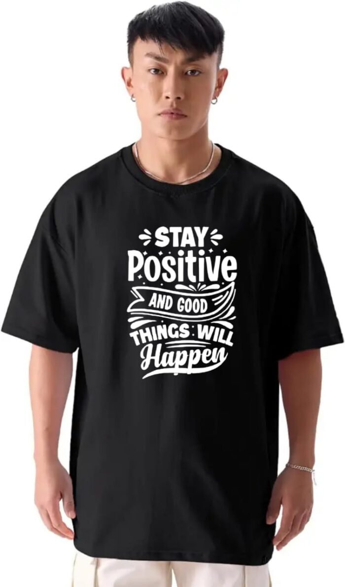 Mens Printed Oversized Black T-Shirt for Men - Image 1
