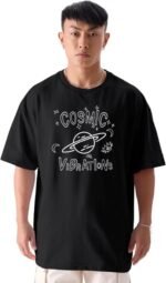 Cosmic Printed Oversized Black T-Shirt for Men