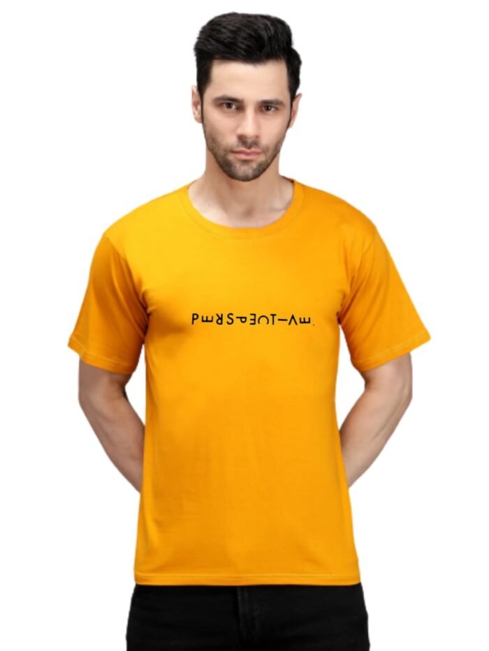 100% Pure Cotton Printed Mustard Colour t-shirt for Men - Image 1