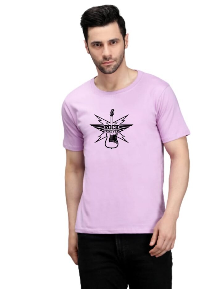 100% Pure Cotton Printed Lavender colour t-shirt for Men - Image 1